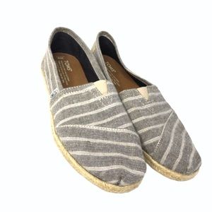 Toms Alpargata grey and white strip Canvas Size 8